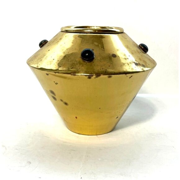 Vintage Bombay Company Brass Planter MCM Boho Flared Shape Glass Accents - Picture 3 of 9